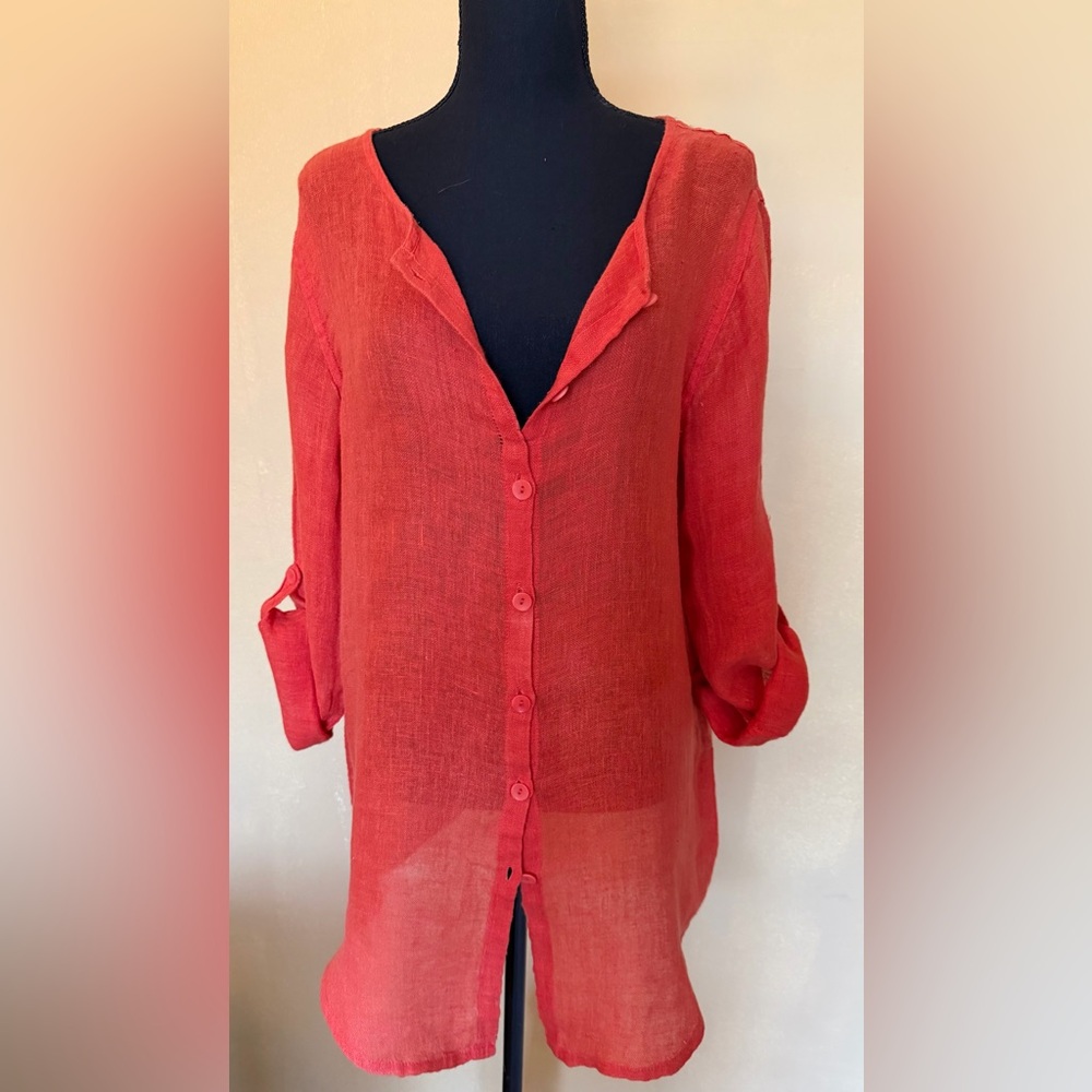 Flax Women's Vibrant Red Linen Button-Down Shirt